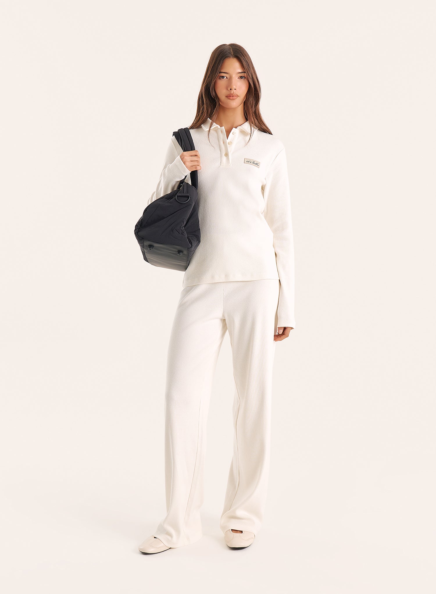 Ecru Ribbed Jersey Trousers
